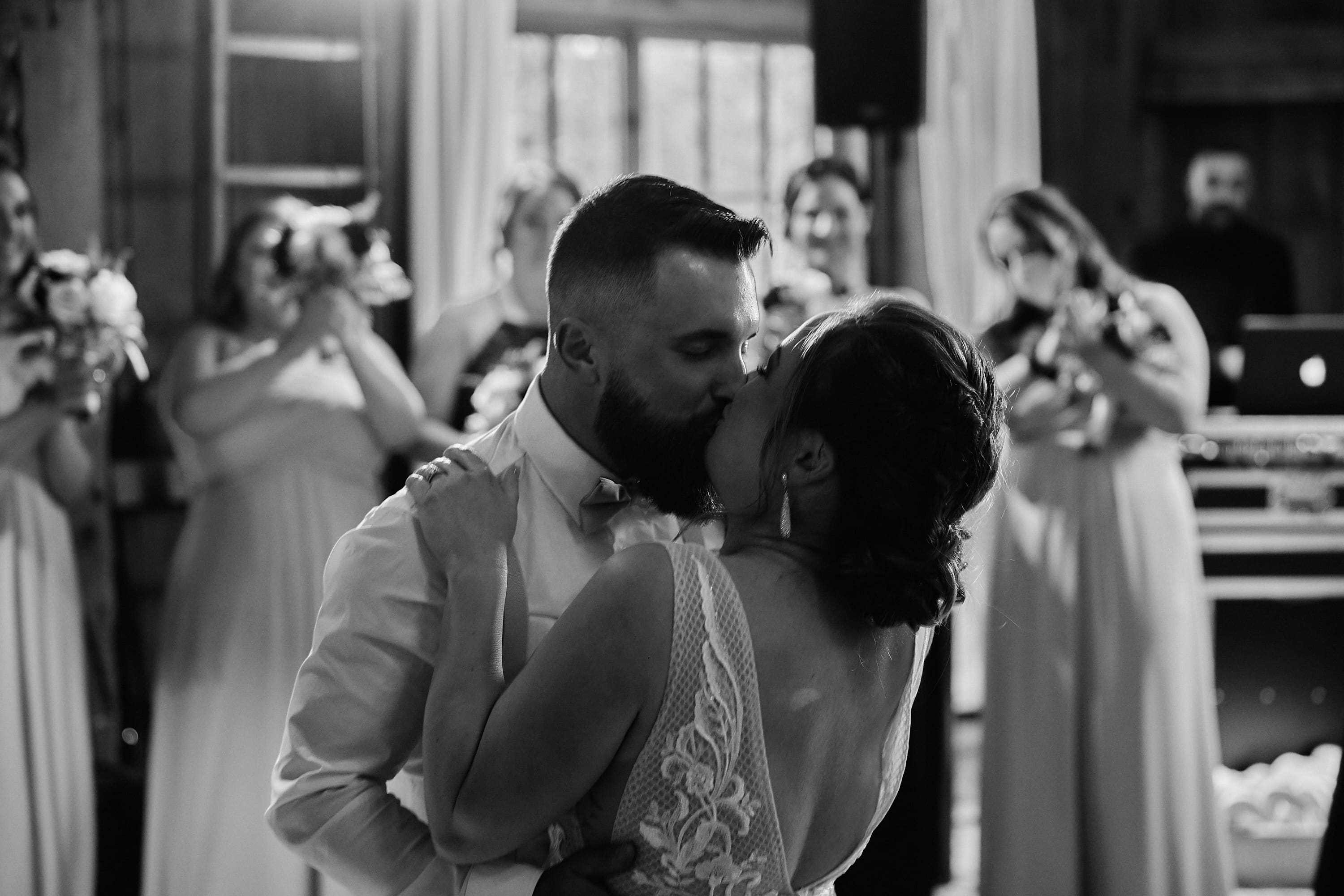 Intimate black and white first dance photo at a Boston wedding